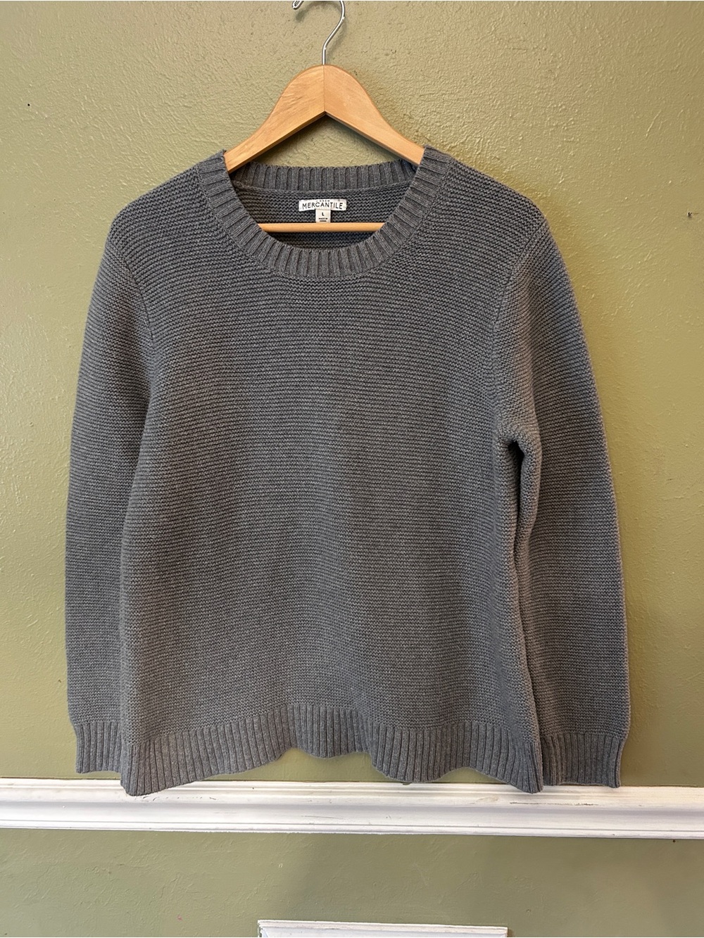J. crew mercantile Gray Classic Crewneck fisherman heritage grandpa Sweater
